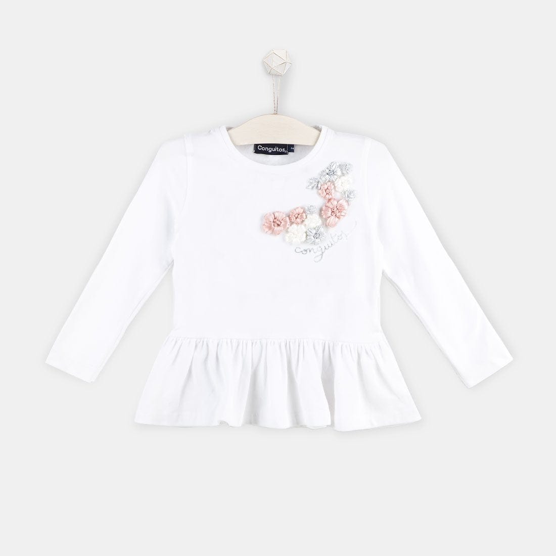 CONGUITOS TEXTIL Clothing Girls "Flowers" Peplum Hem T-shirt