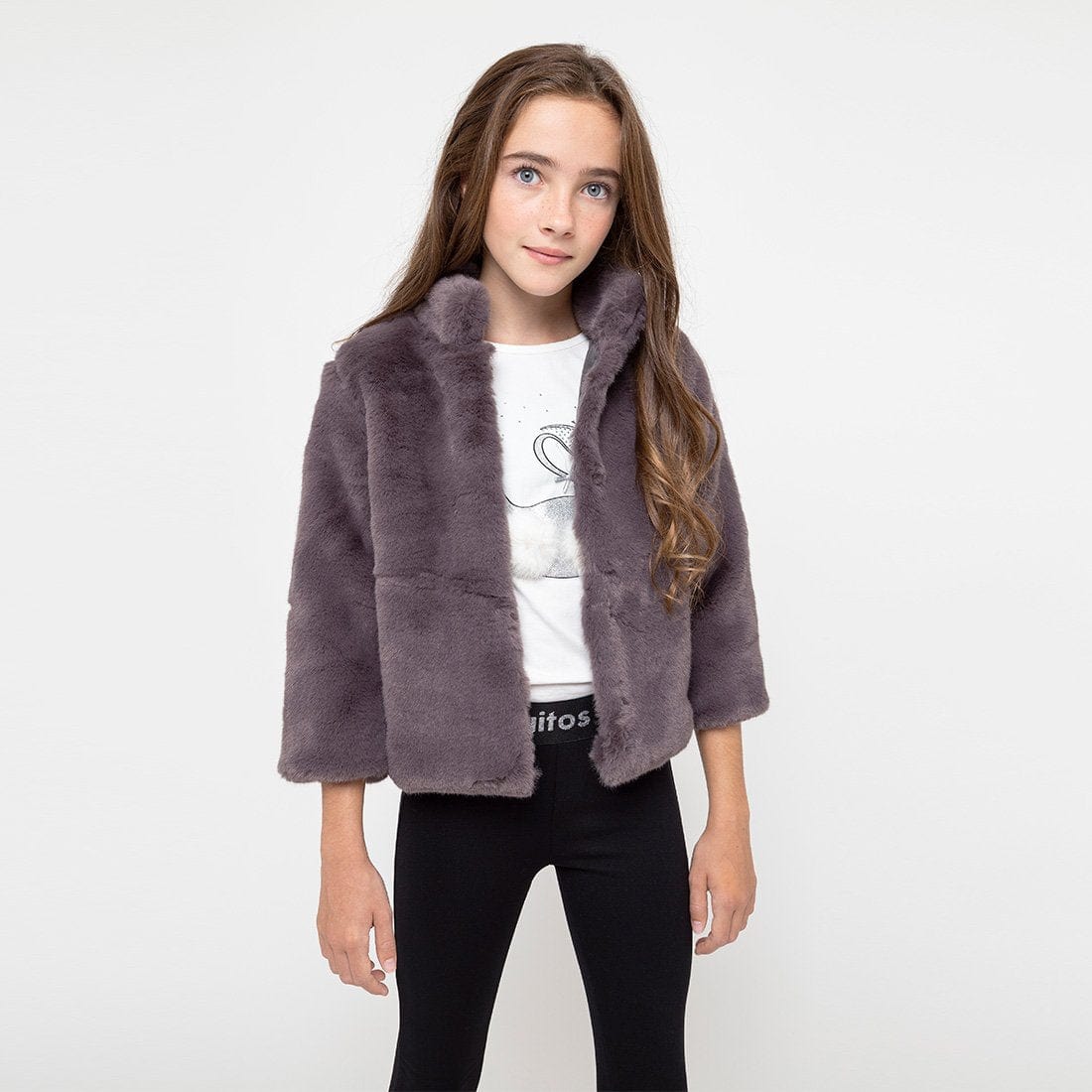 CONGUITOS TEXTIL Clothing Girls Grey Faux Fur Coat