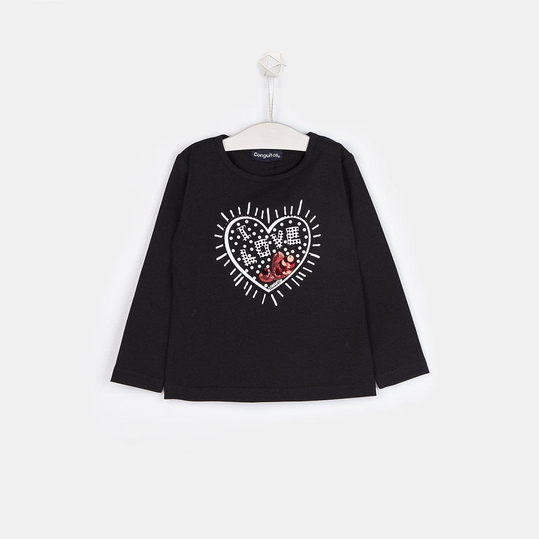 CONGUITOS TEXTIL Clothing Girls Heart Black Strass T-shirt