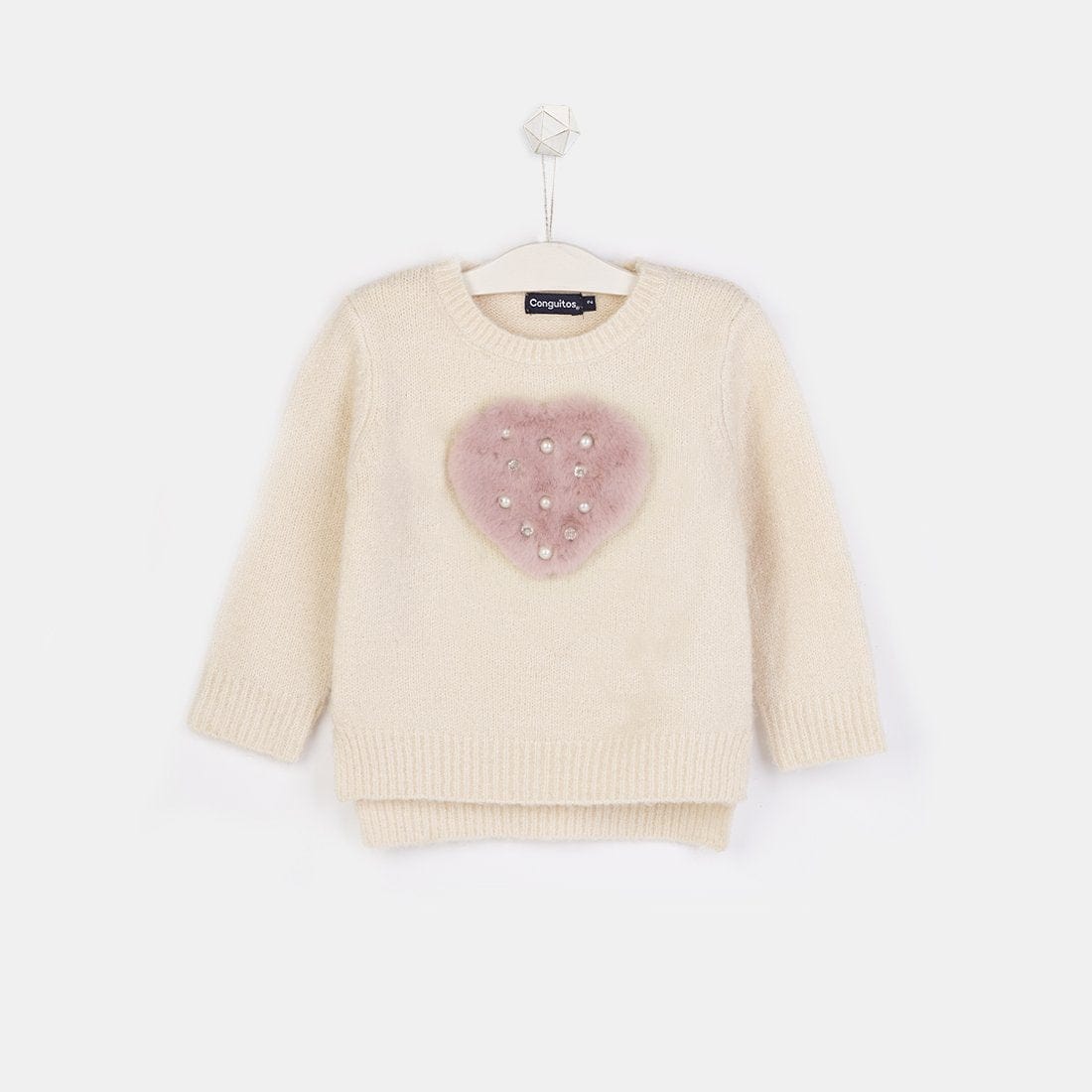 CONGUITOS TEXTIL Clothing Girls Heart Faux Fur Ecru Sweater