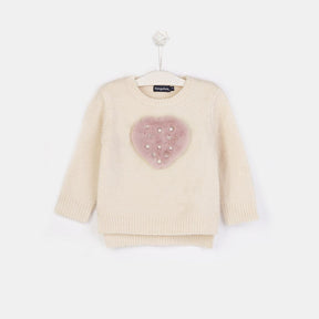 CONGUITOS TEXTIL Clothing Girls Heart Faux Fur Ecru Sweater