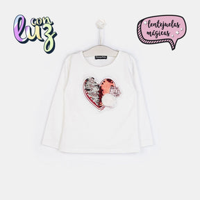 CONGUITOS TEXTIL Clothing Girls "Heart" White T-shirt with lights