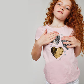 CONGUITOS TEXTIL Clothing Girls "Hearts" Reversible Sequins T-shirt