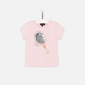 CONGUITOS TEXTIL Clothing Girls "Mirror" Pink Reversible Sequins T-shirt