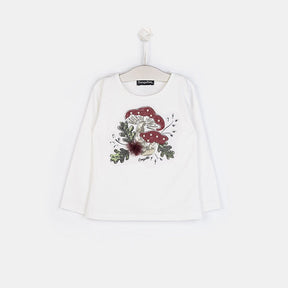 CONGUITOS TEXTIL Clothing Girls "Mushroom" White T-shirt
