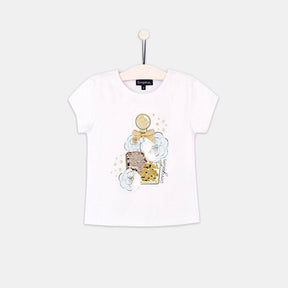CONGUITOS TEXTIL Clothing Girls "Perfume" White Reversible Sequins T-Shirt