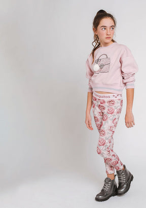 CONGUITOS TEXTIL Clothing Girls' Pink Cropped Sweatshirt with Lights