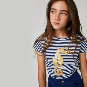 CONGUITOS TEXTIL Clothing Girls "Seahorse" Navy Glow in the Dark T-Shirt