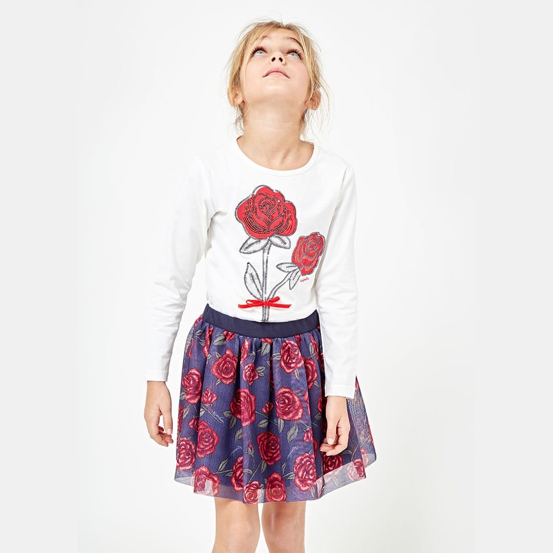 CONGUITOS TEXTIL Clothing Girls "Sequin Roses" White T-shirt