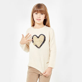 CONGUITOS TEXTIL Clothing Girls "Sequins Heart" Ecru Sweater