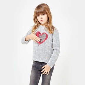 CONGUITOS TEXTIL Clothing Girls "Sequins Heart" Grey Sweater