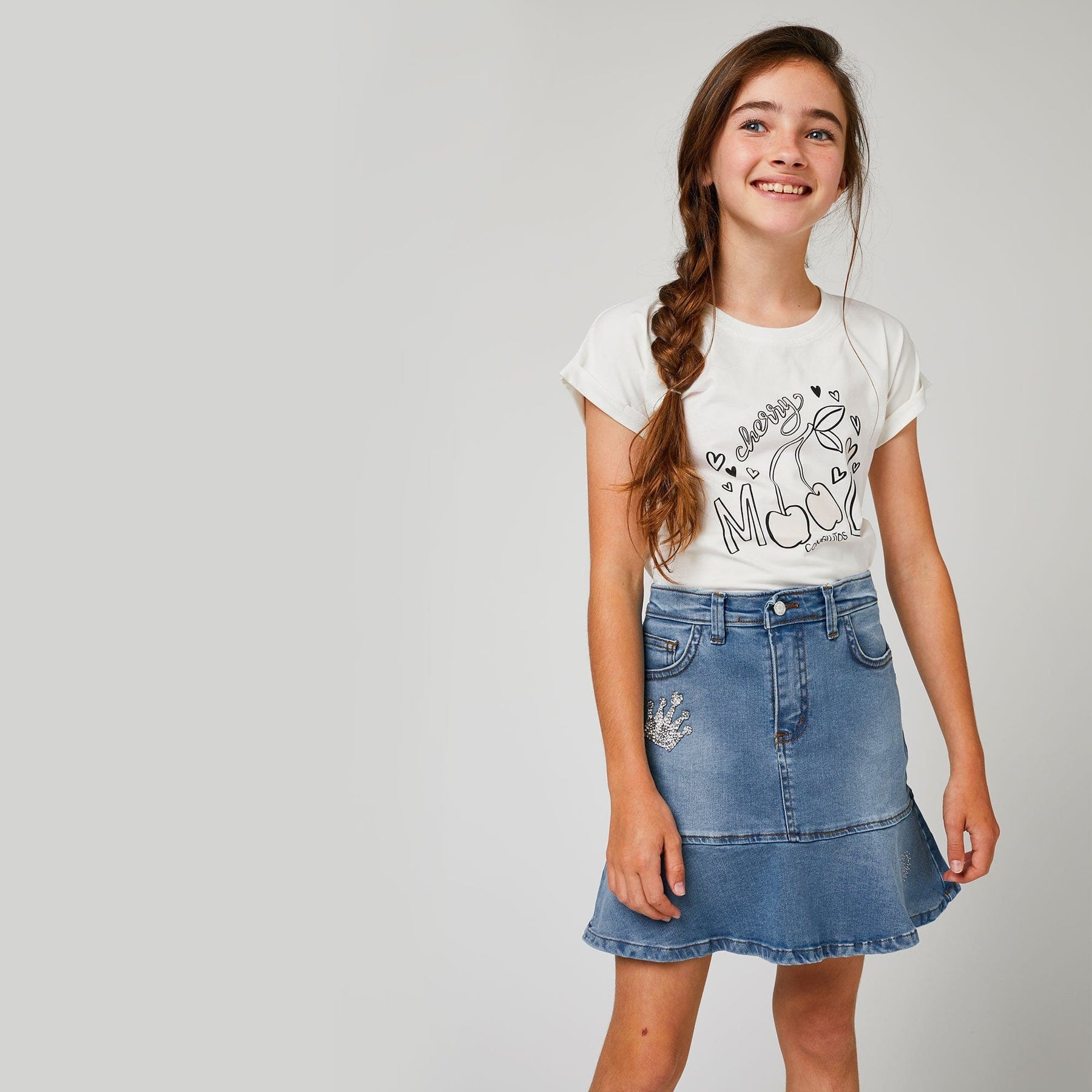CONGUITOS TEXTIL Clothing Girls "Solar Cherries" White T-Shirt