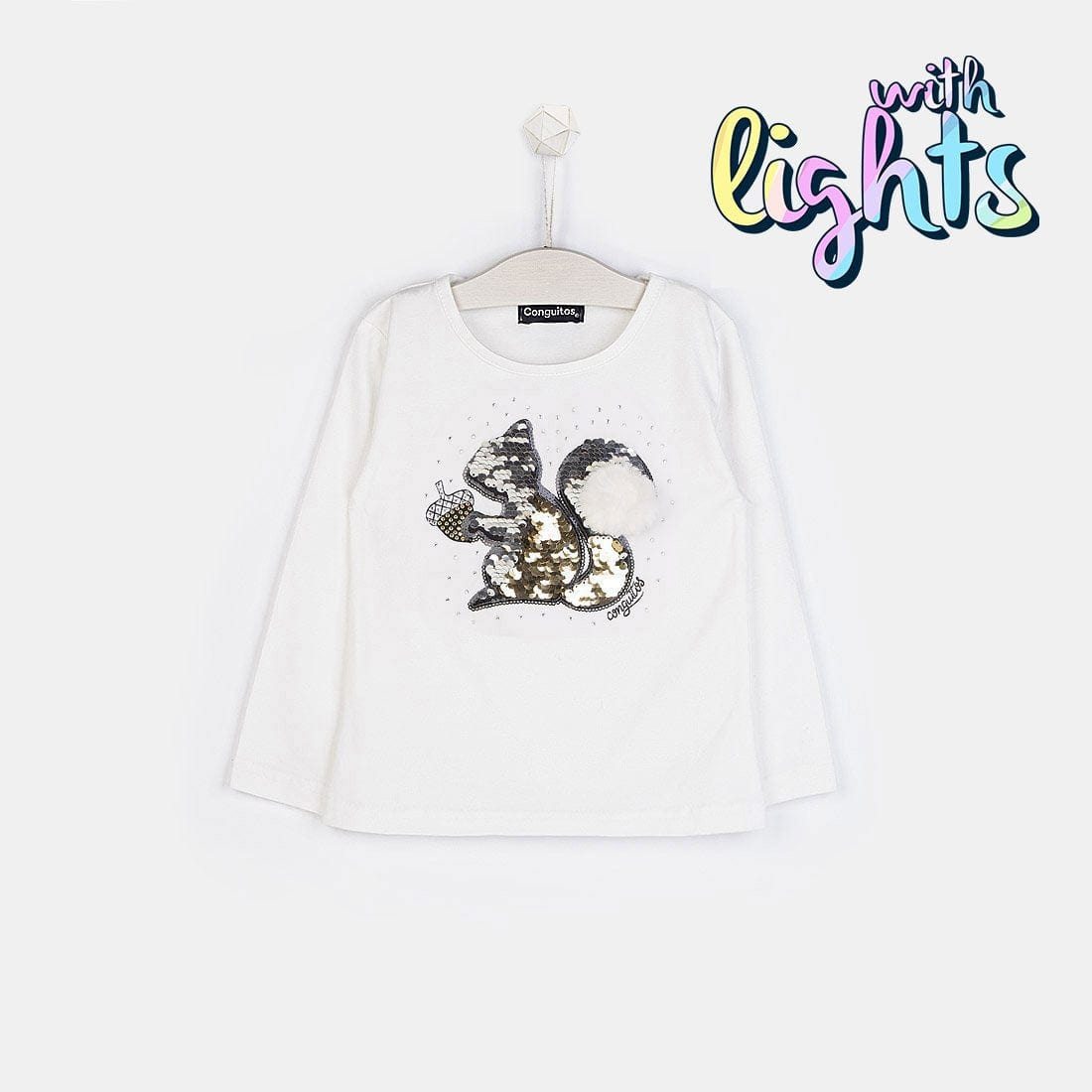 CONGUITOS TEXTIL Clothing Girls "Squirrel" White T-shirt with Lights