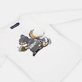 CONGUITOS TEXTIL Clothing Girls "Squirrel" White T-shirt with Lights