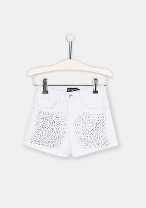 CONGUITOS TEXTIL Clothing Girls White Denim Strass Shorts