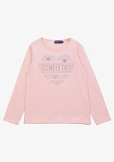 CONGUITOS TEXTIL ROPA / CAMISETAS / MANGA LARGA Girl's Pink Heart Strass T-Shirt