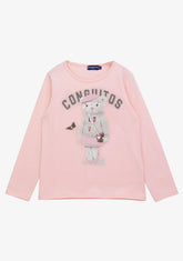 CONGUITOS TEXTIL ROPA / CAMISETAS / MANGA LARGA Girl's Pink Teddy University T-Shirt