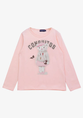 CONGUITOS TEXTIL ROPA / CAMISETAS / MANGA LARGA Girl's Pink Teddy University T-Shirt