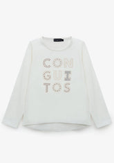 CONGUITOS TEXTIL ROPA / CAMISETAS / MANGA LARGA Girl's White Conguitos Strass T-Shirt