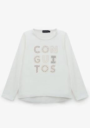 CONGUITOS TEXTIL ROPA / CAMISETAS / MANGA LARGA Girl's White Conguitos Strass T-Shirt