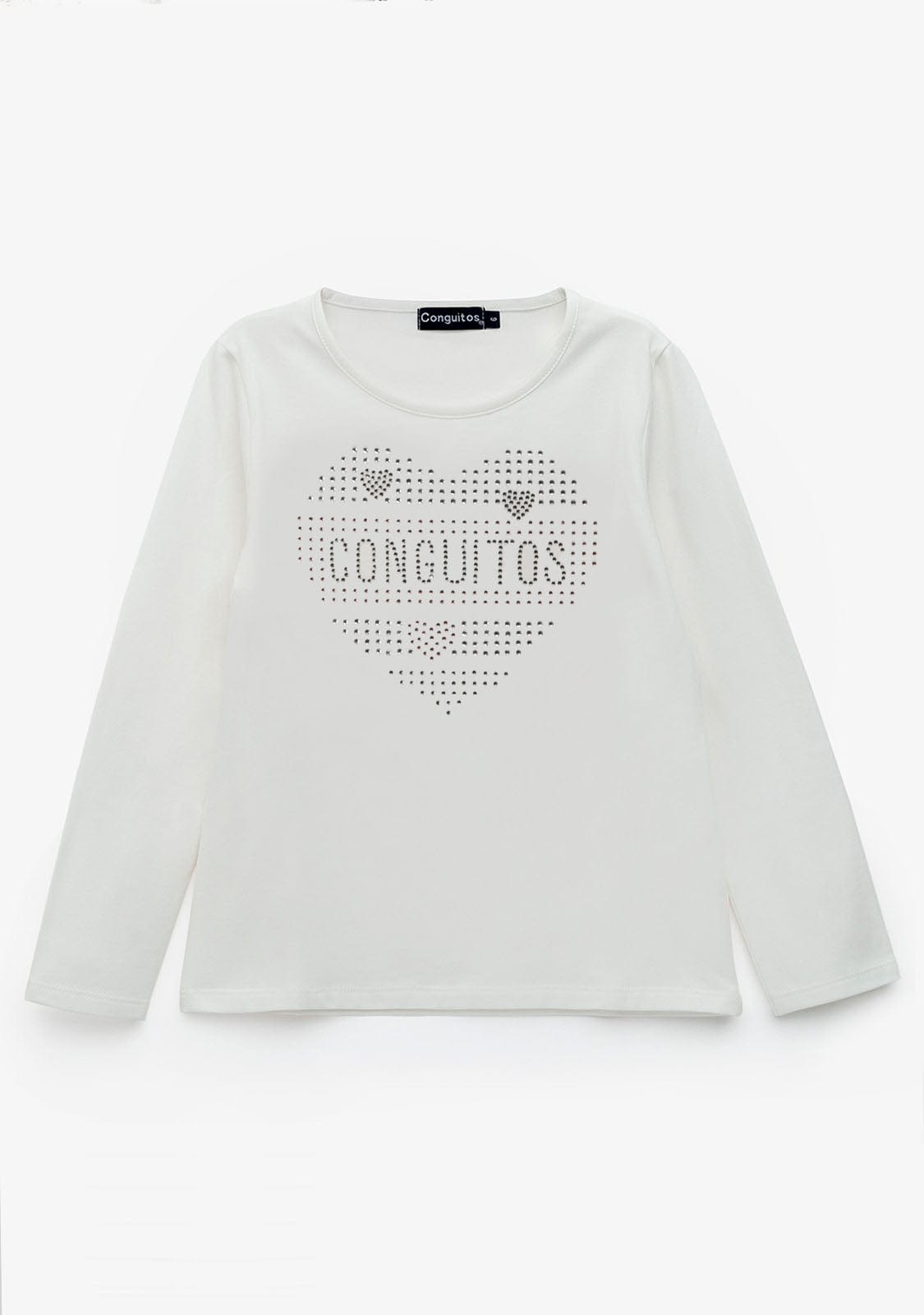 CONGUITOS TEXTIL ROPA / CAMISETAS / MANGA LARGA Girl's White Heart Strass T-Shirt