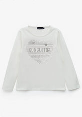 CONGUITOS TEXTIL ROPA / CAMISETAS / MANGA LARGA Girl's White Heart Strass T-Shirt