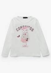 CONGUITOS TEXTIL ROPA / CAMISETAS / MANGA LARGA Girl's White Teddy University T-Shirt