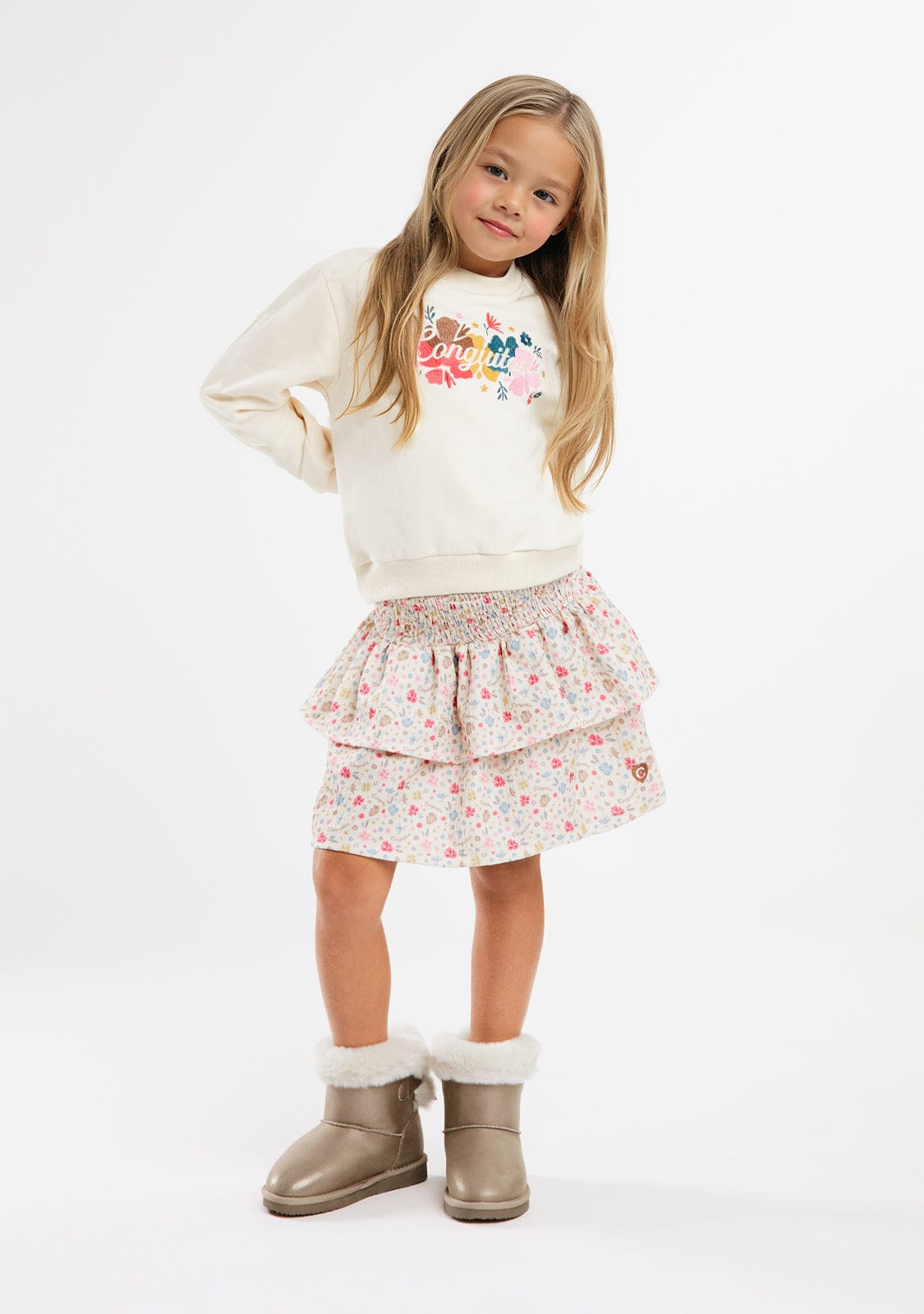 CONGUITOS TEXTIL ROPA / FALDAS Beige Flowers Ruffles Skirt