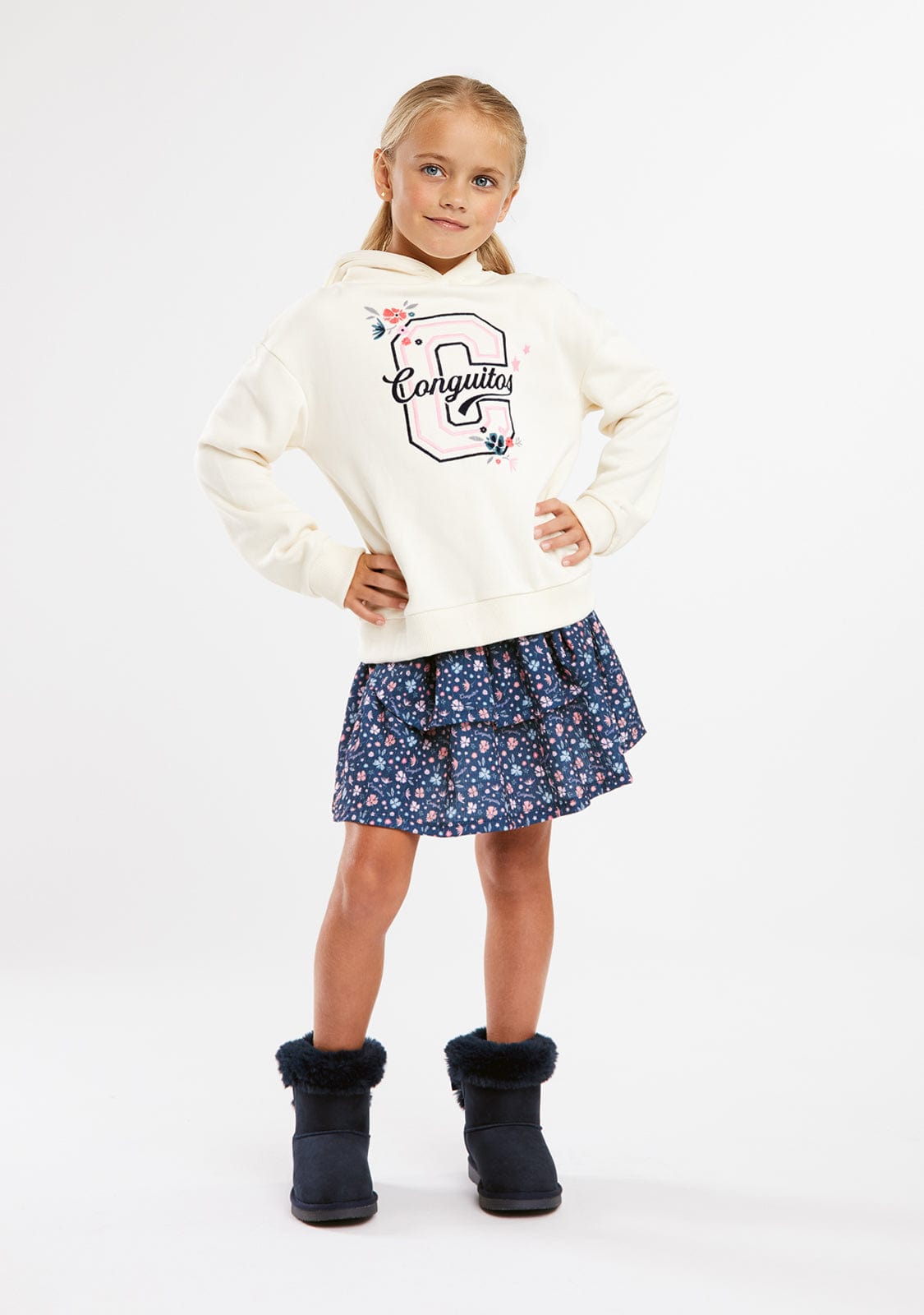 CONGUITOS TEXTIL ROPA / FALDAS Navy Flowers Ruffles Skirt