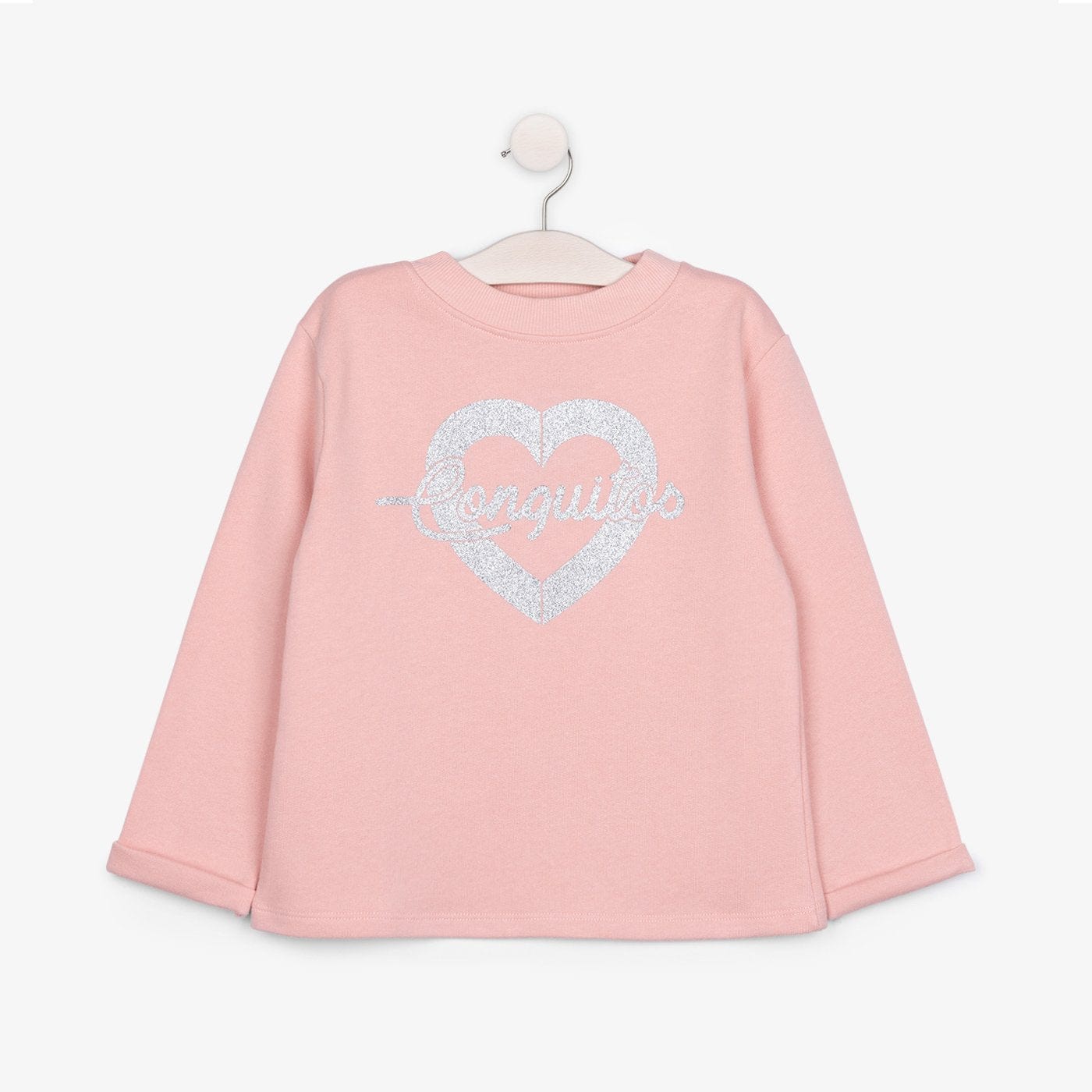 CONGUITOS TEXTIL ROPA Girl's Pink Heart Glitter Sweatshirt