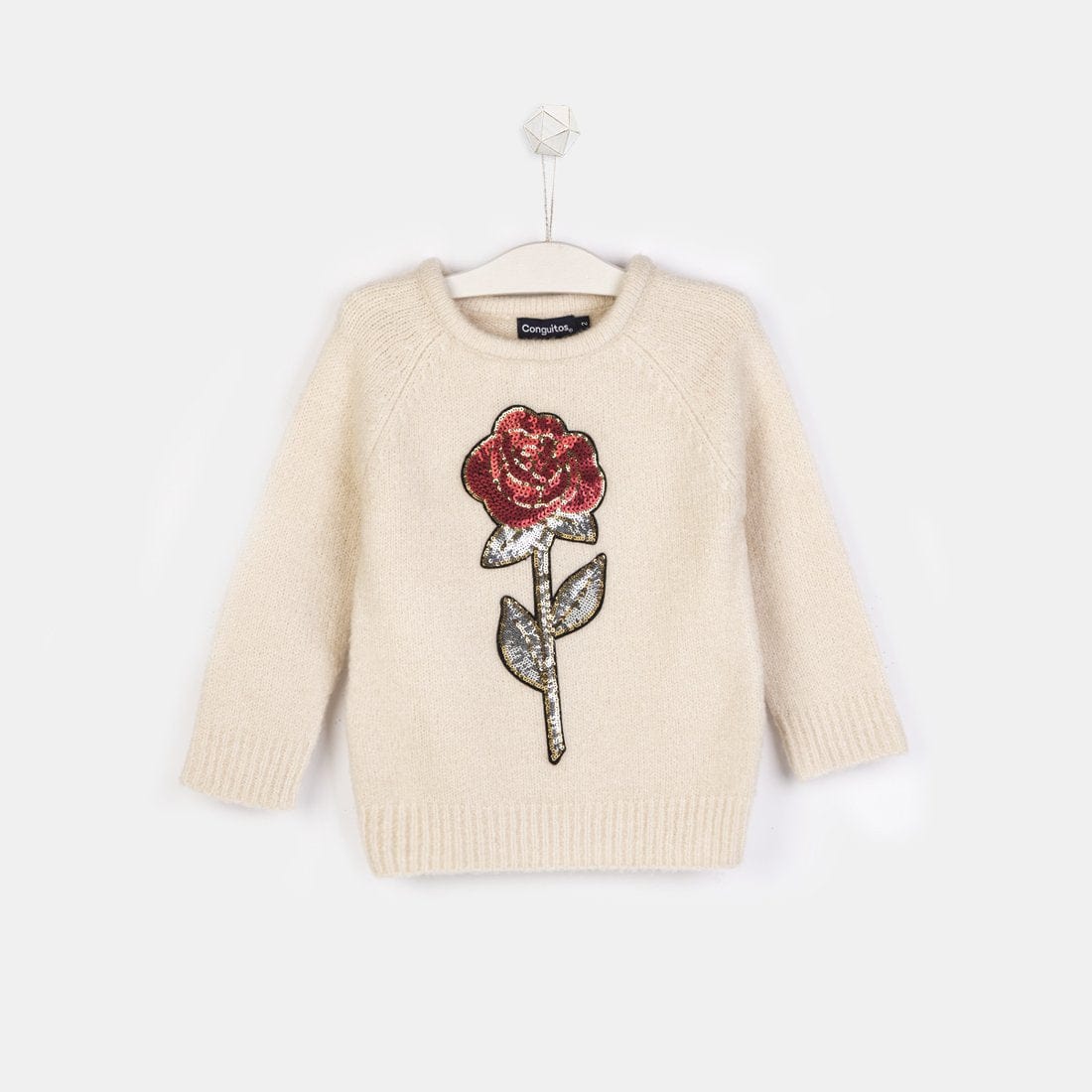 CONGUITOS TEXTIL ROPA Girls Flower Ecru Sweater