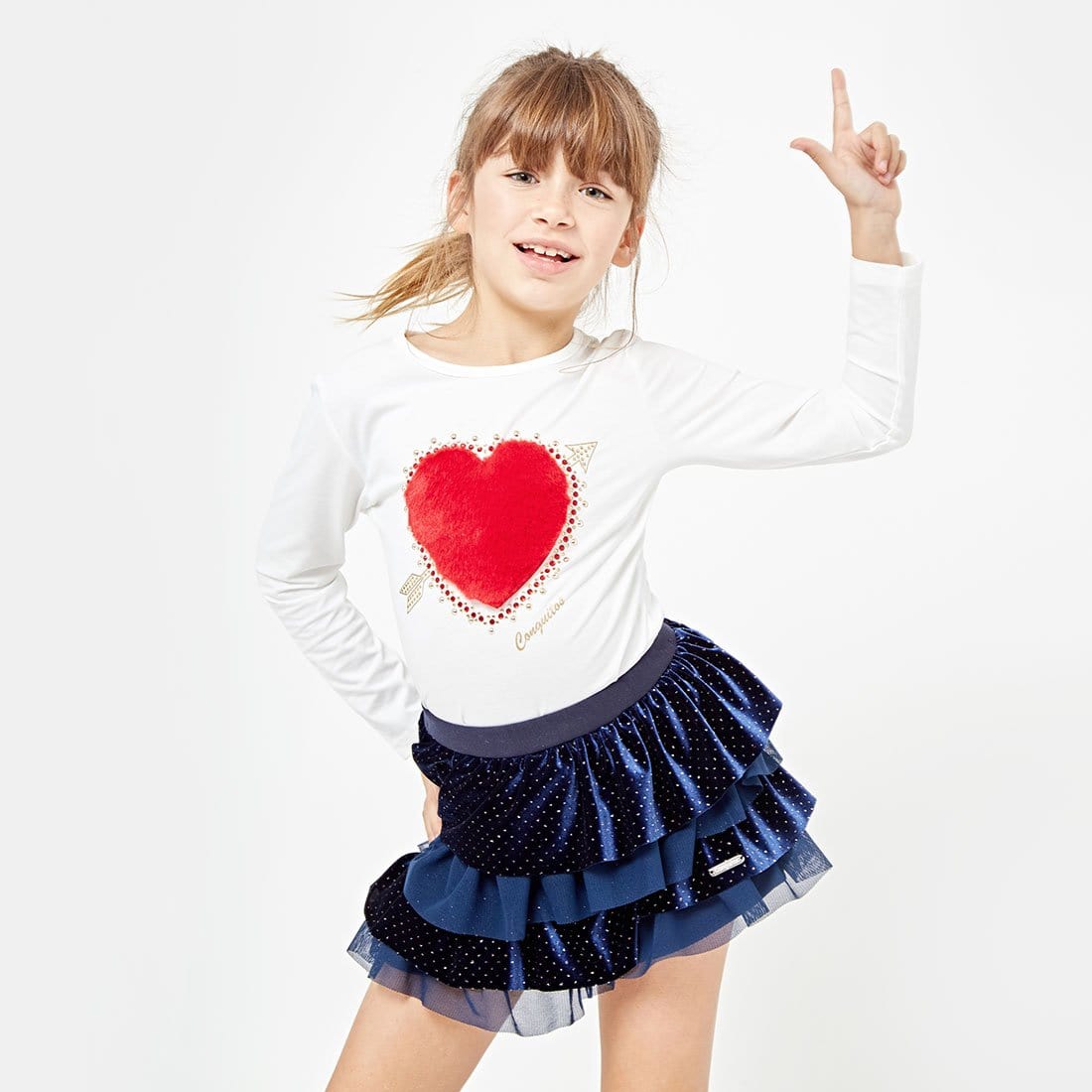 CONGUITOS TEXTIL ROPA Girls Heart Faux Fur White T-shirt