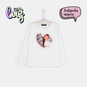 CONGUITOS TEXTIL ROPA Girls "Heart" White T-shirt with lights