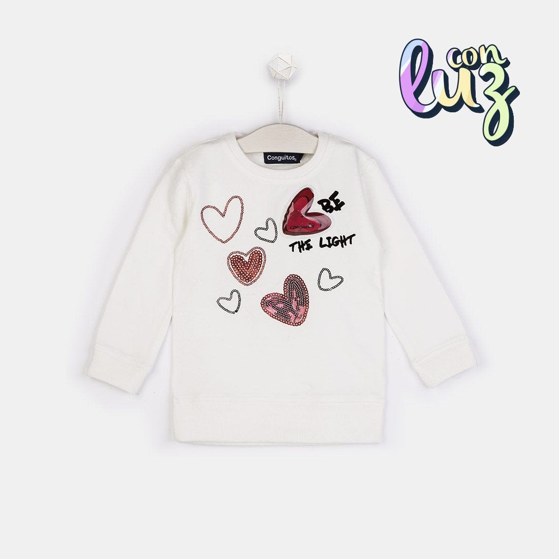 CONGUITOS TEXTIL ROPA Girls "Hearts" Ecru Sweatshirt with Lights