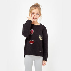 CONGUITOS TEXTIL ROPA Girls Patches Black Sweater