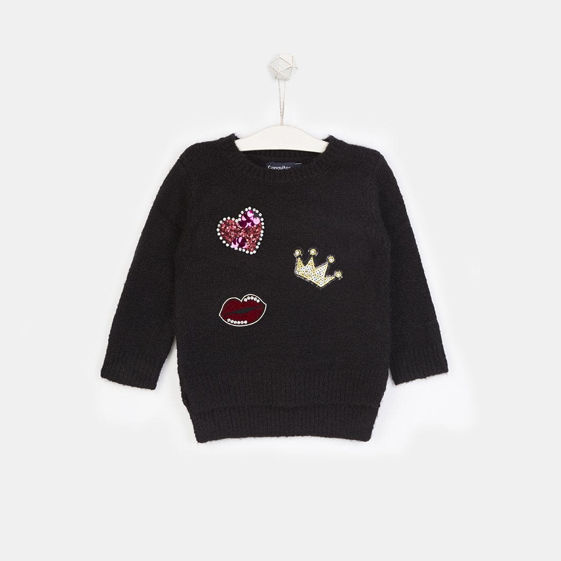 CONGUITOS TEXTIL ROPA Girls Patches Black Sweater