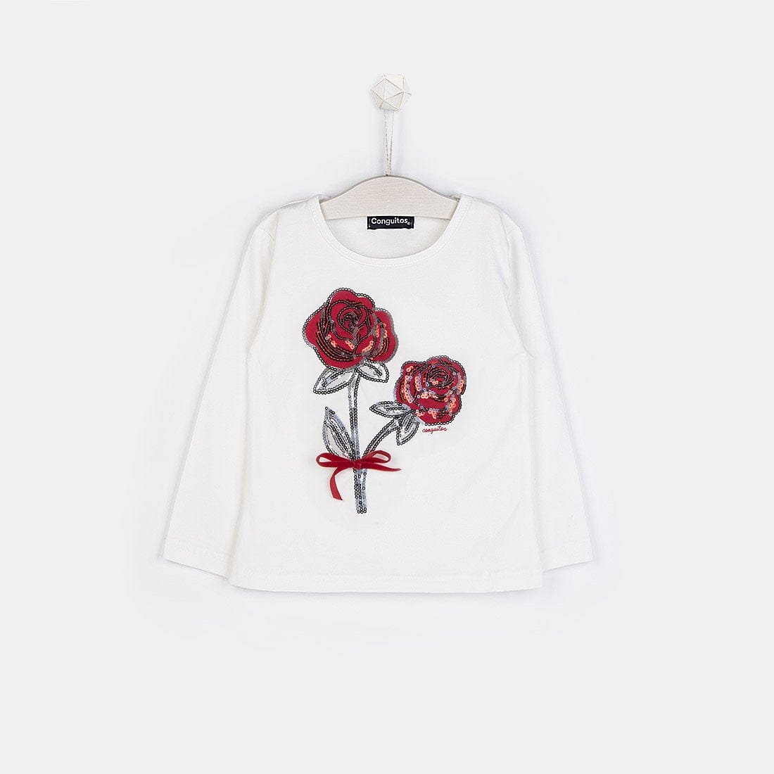 CONGUITOS TEXTIL ROPA Girls "Sequin Roses" White T-shirt