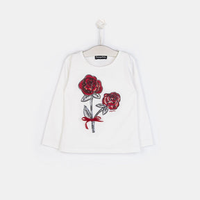 CONGUITOS TEXTIL ROPA Girls "Sequin Roses" White T-shirt