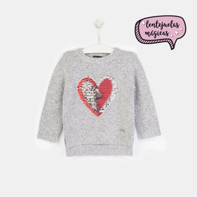 CONGUITOS TEXTIL ROPA Girls "Sequins Heart" Grey Sweater