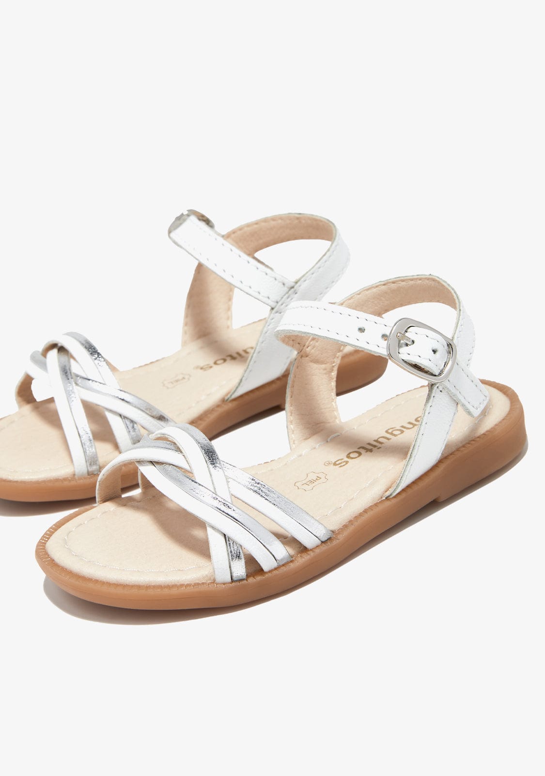 CONGUITOS TIRAS White Silver Buckle Sandals