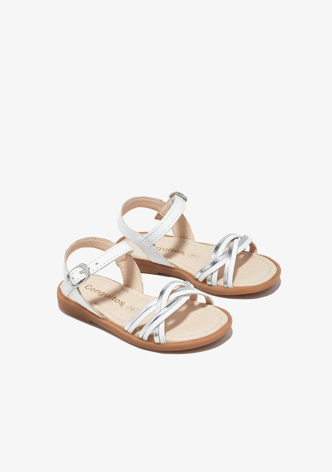 CONGUITOS TIRAS White Silver Buckle Sandals