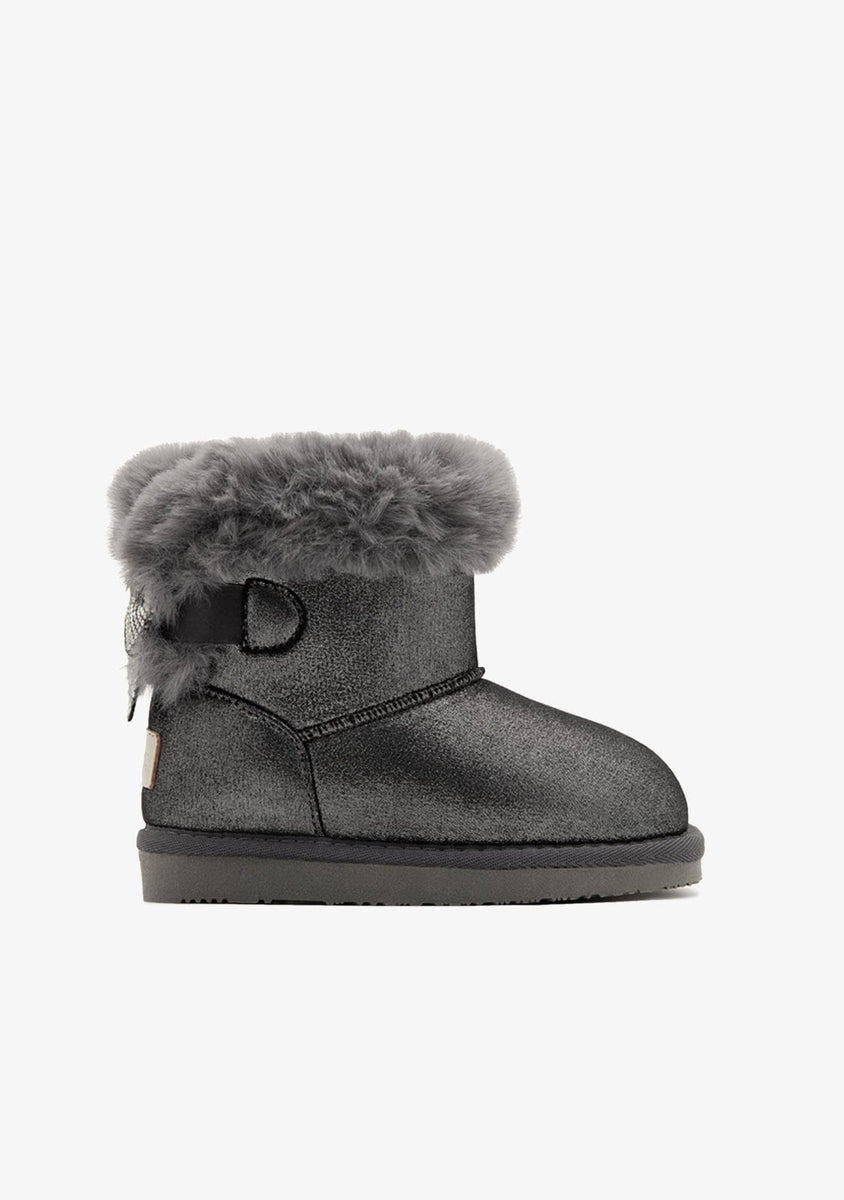 Pewter Fur Bow Australian Boots | Conguitos