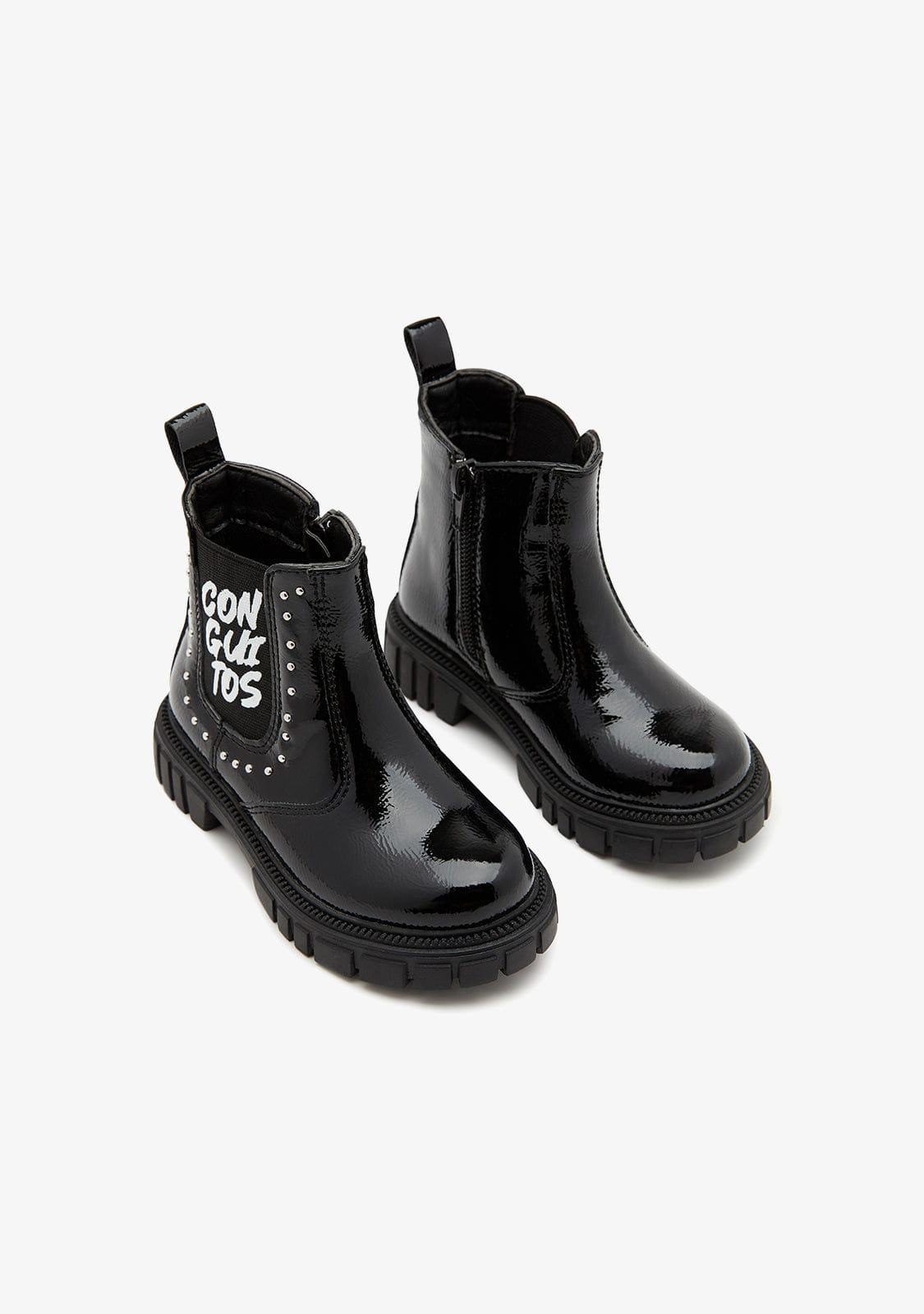 CONGUITOS ZAPATOS / BOTAS Y BOTINES / CHELSEA Black Patent Leather Letters Boots