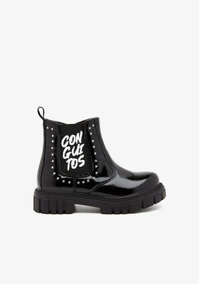 CONGUITOS ZAPATOS / BOTAS Y BOTINES / CHELSEA Black Patent Leather Letters Boots