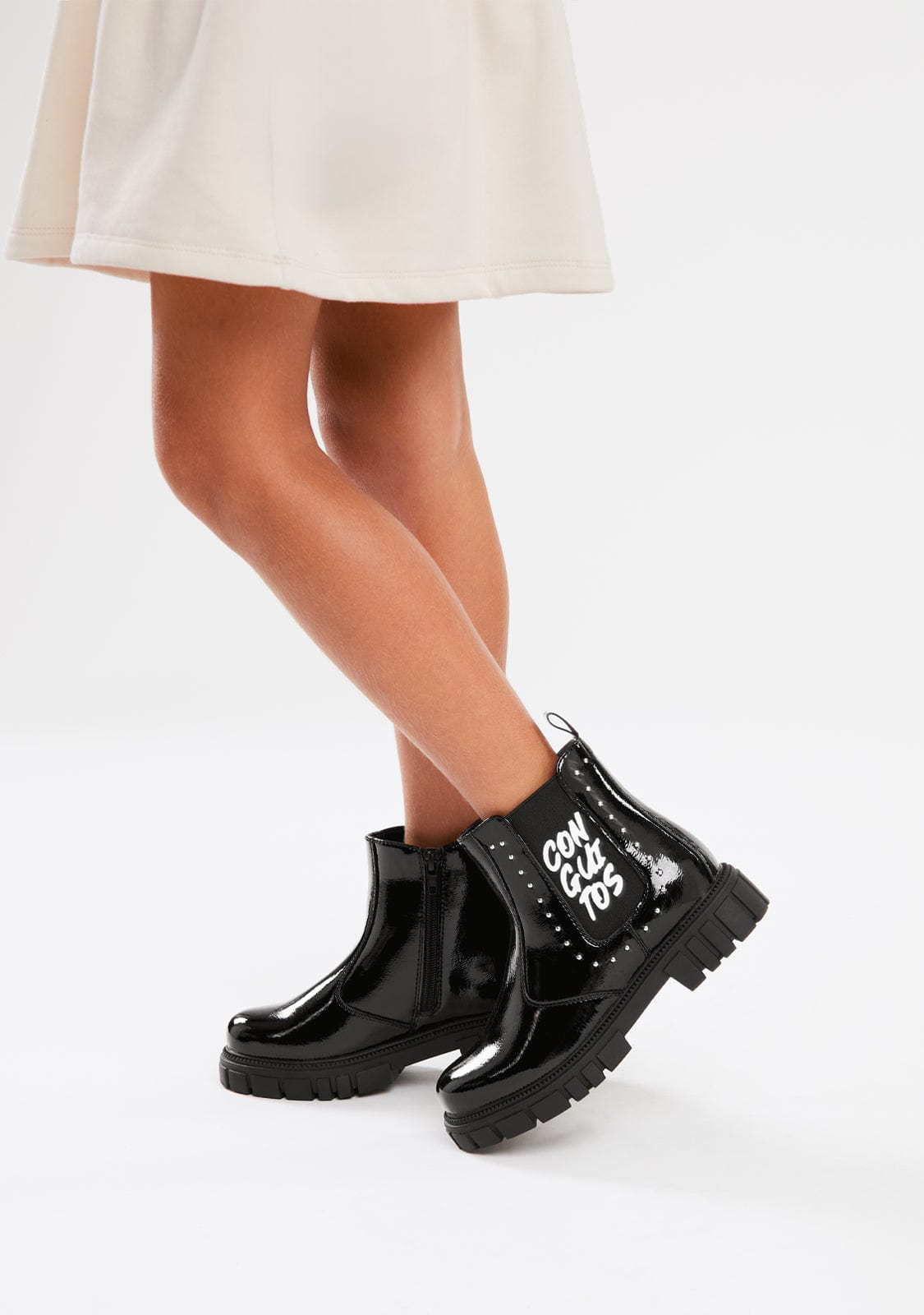 CONGUITOS ZAPATOS / BOTAS Y BOTINES / CHELSEA Black Patent Leather Letters Boots