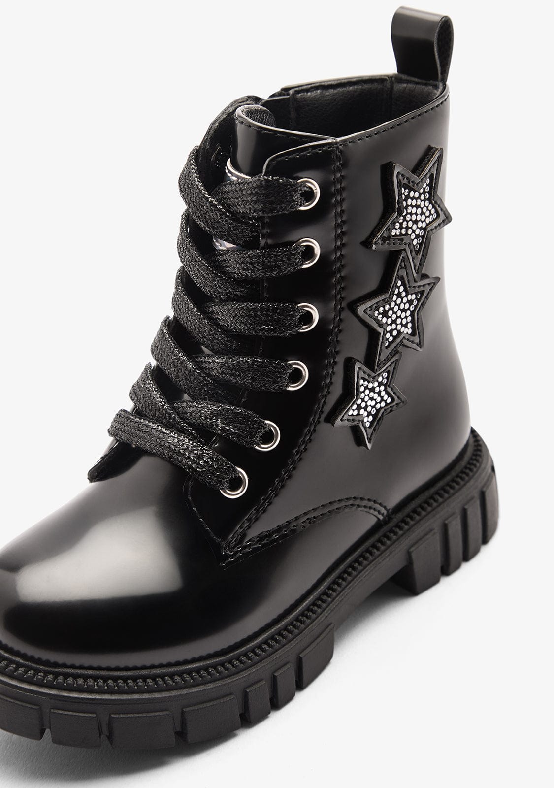 CONGUITOS ZAPATOS / BOTAS Y BOTINES / MILITAR Black Patent Glitter Star Military Boots
