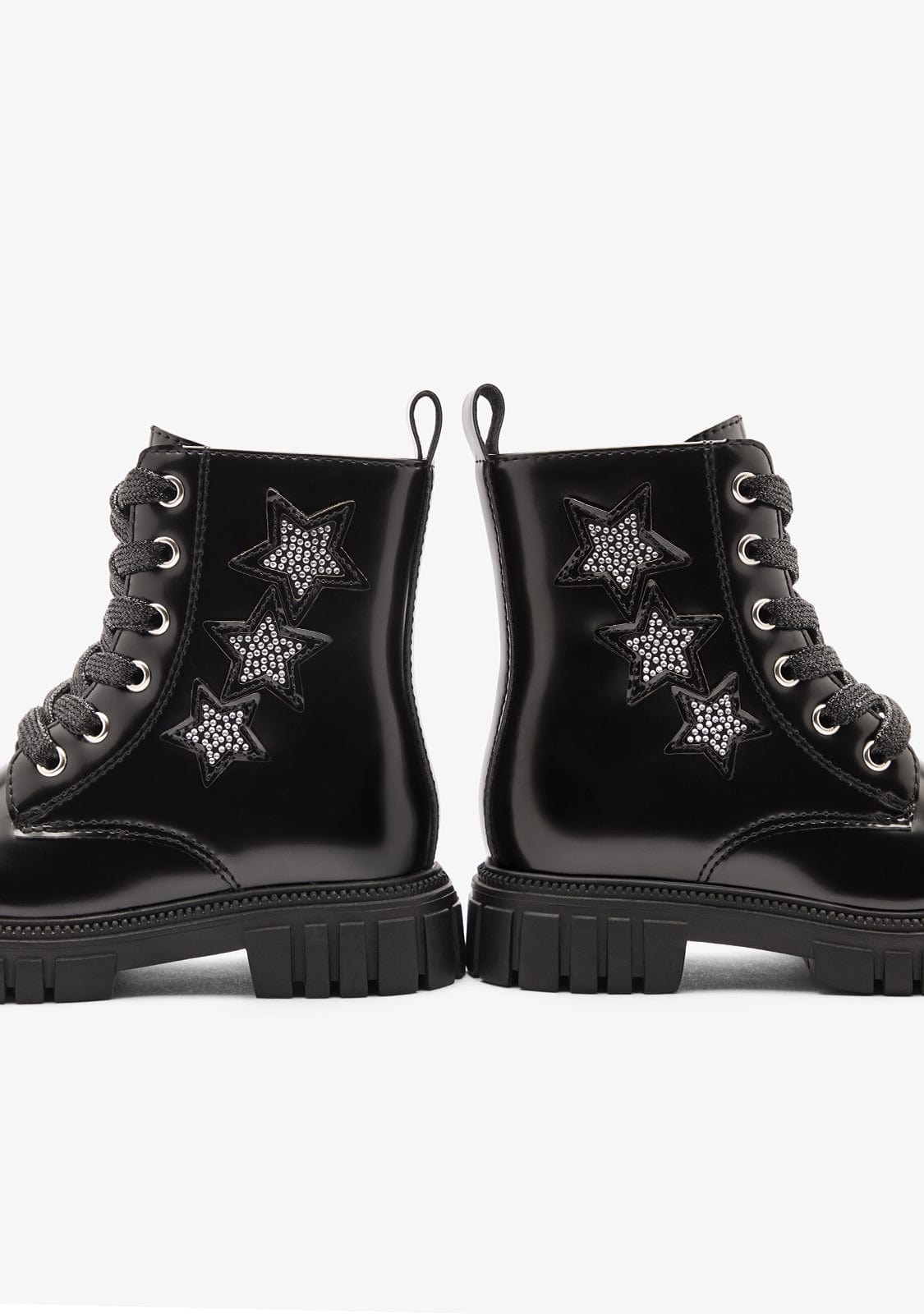 CONGUITOS ZAPATOS / BOTAS Y BOTINES / MILITAR Black Patent Glitter Star Military Boots