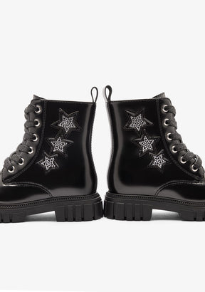 CONGUITOS ZAPATOS / BOTAS Y BOTINES / MILITAR Black Patent Glitter Star Military Boots