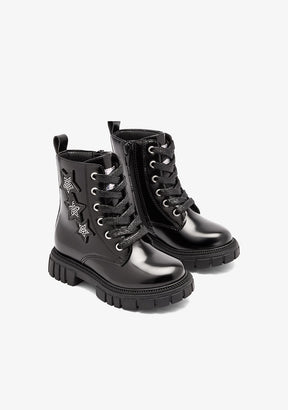 CONGUITOS ZAPATOS / BOTAS Y BOTINES / MILITAR Black Patent Glitter Star Military Boots