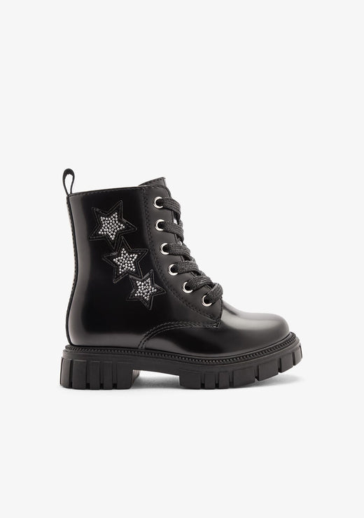 CONGUITOS ZAPATOS / BOTAS Y BOTINES / MILITAR Black Patent Glitter Star Military Boots